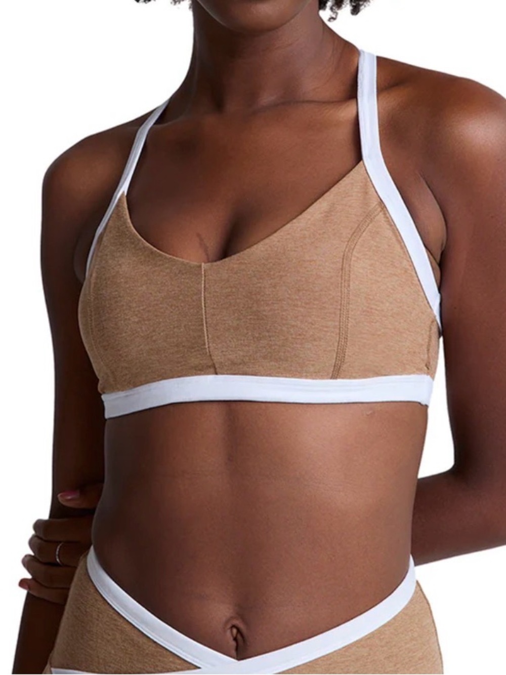 NWT Beyond Yoga Spacedye Outlines sports Bra tan and white size XL